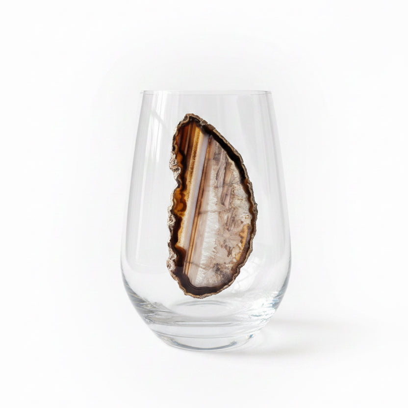 Natural Sliced Agate Stemless Wineglasses. Set of 4.
