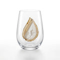 White Agate Sliced Geode on Crystal Stemless Wineglass. Set of 4