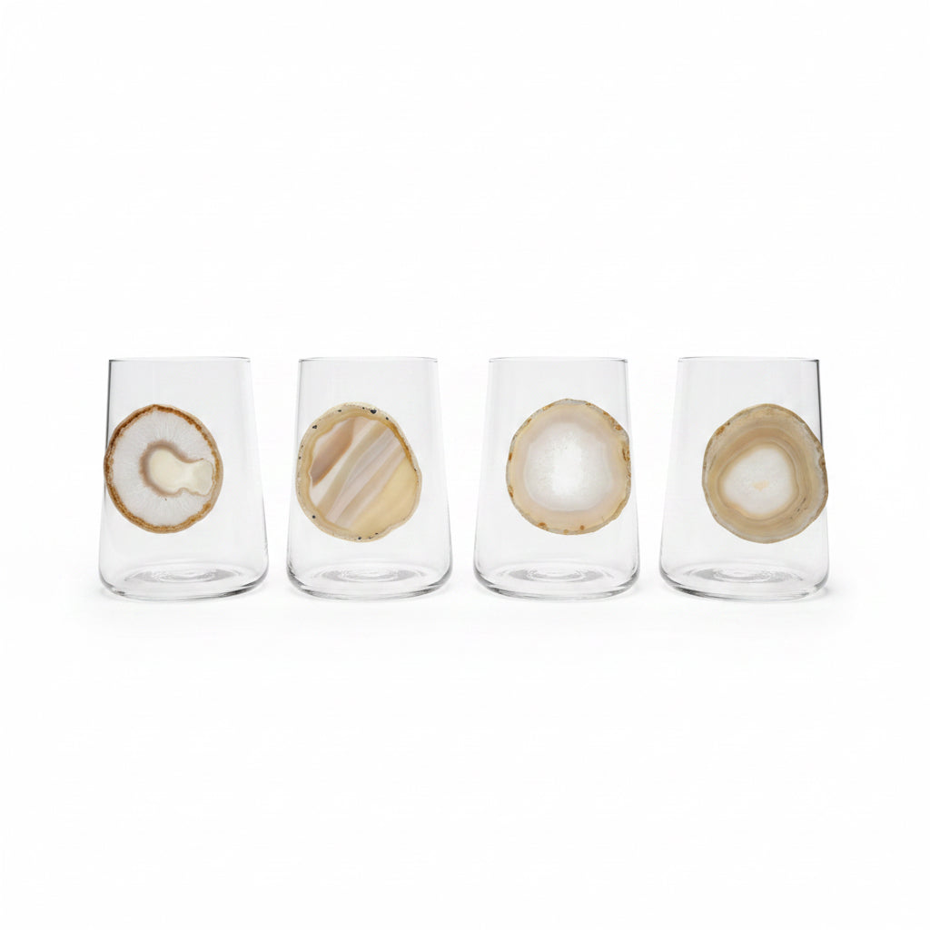 White Agate Sliced Geode Tumblers. Set of 4