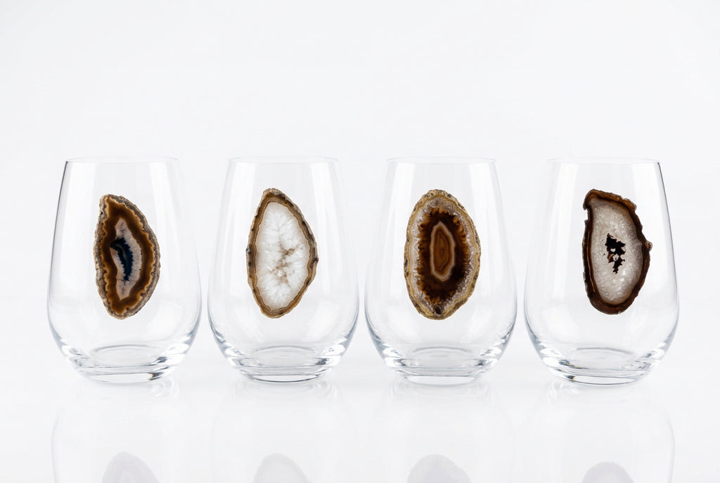 Natural Agate Geodes on Crystal Stemless Wineglass