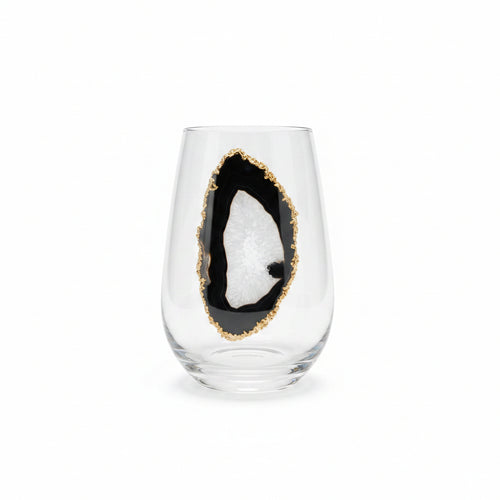 Black Sliced Agate Geodes on Crystal Wineglasses. Set of 4