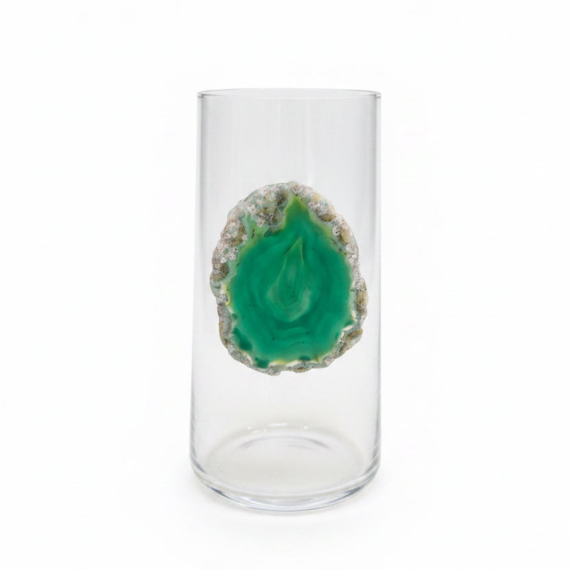 Green Agate Geodes on Glass Tumblers. Set of 4