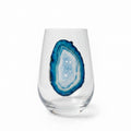 Blue and White Agate Geode Stemless Wineglasses on Crystal. Set of 4