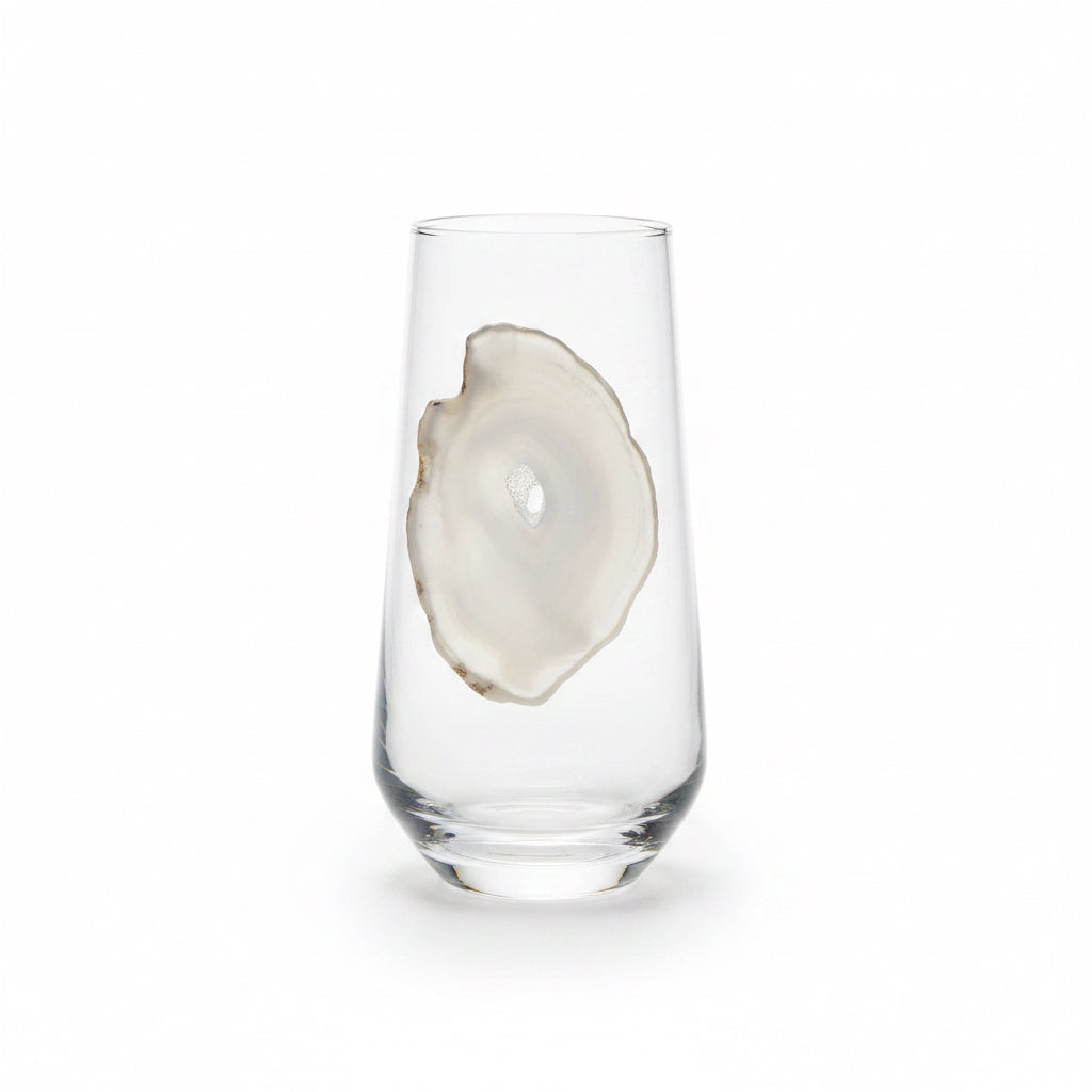 White and Grey Agate Sliced Geodes Tumblers. Set of 4