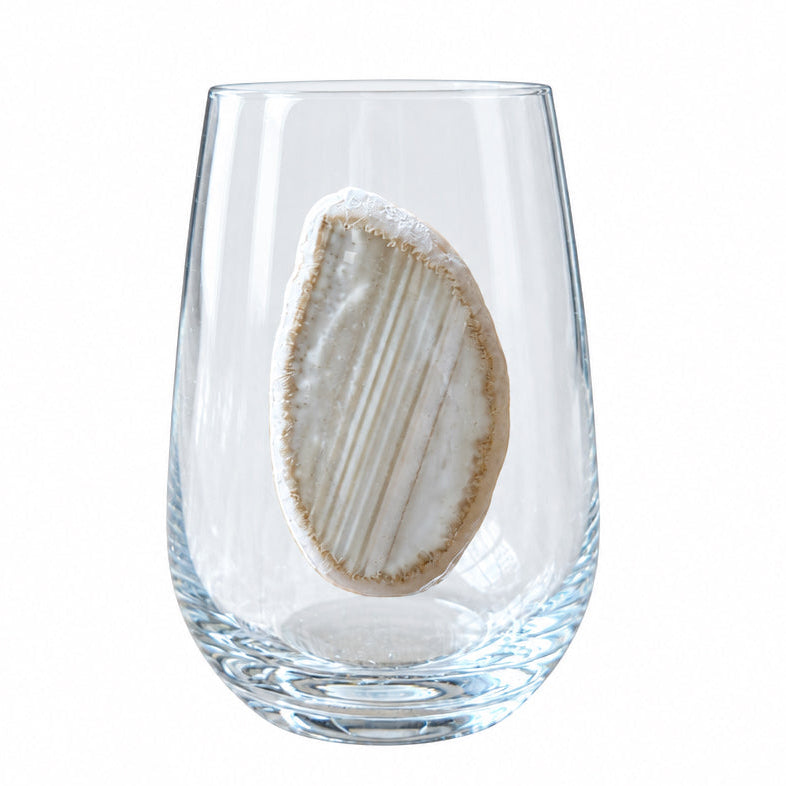 White Agate Sliced Geode on Crystal Wineglass. Set of 4