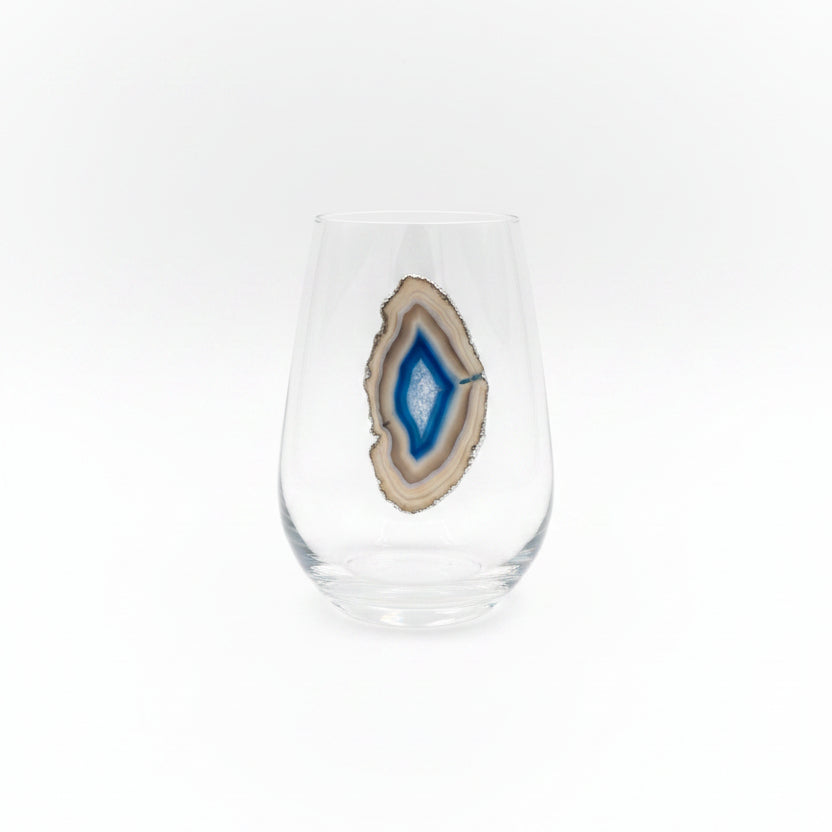 Blue and grey Agate Sliced Geode wineglasses on Crystal. Set of 4