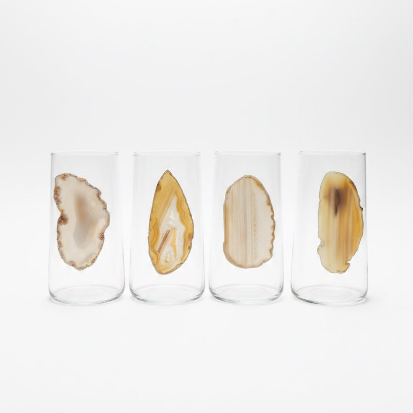 White Agate Geode Tumblers. Set of 4