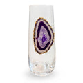 Purple Agate Sliced Geode with Pyrite Rim on Crystal Champagne Flutes. Set of 4. ￼