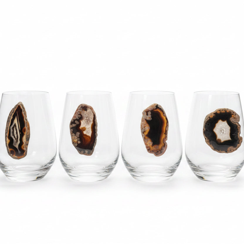 Natural Agate geodes stemless wineglasses. Set of 4