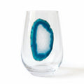 Blue and White Agate Geode Stemless Wineglasses on Crystal. Set of 4