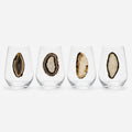Black and grey Sliced Agate Geodes on Crystal Stemless wineglass . Set of 4