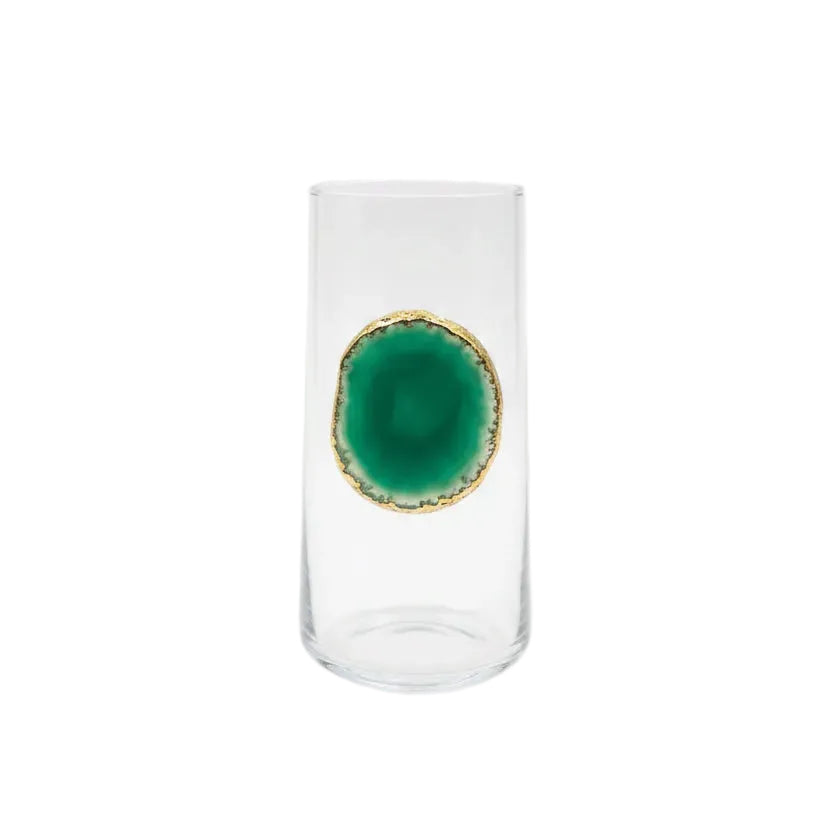 Green Agate Geodes on Glass Tumblers. Set of 4