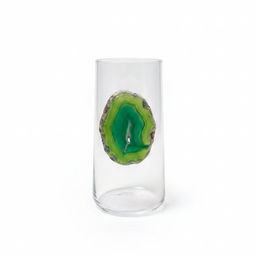 Green Agate Geodes on Glass Tumblers. Set of 4