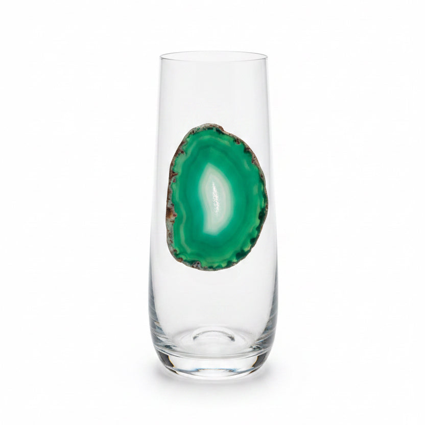 Light green sliced agate Geodes on Stemless Crystal Champagne flute. Set of four.