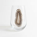 Grey and White Agate Geodes on Crystal Wineglass. Set of 4