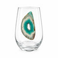 Light green and Clear Agate Geode on Crystal Stemless Wineglass. Set of 4