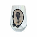 Black and Grey Agate Sliced Geode on Crystal Wineglasses. Set of 4