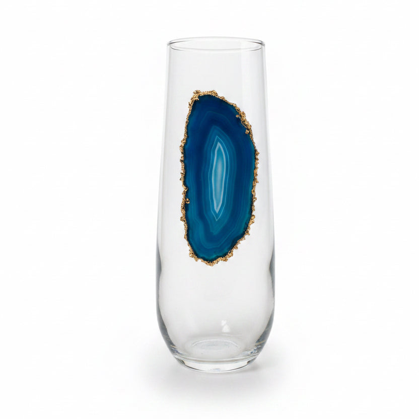 Blue Agate Geode Champagne glasses. Set of 4.