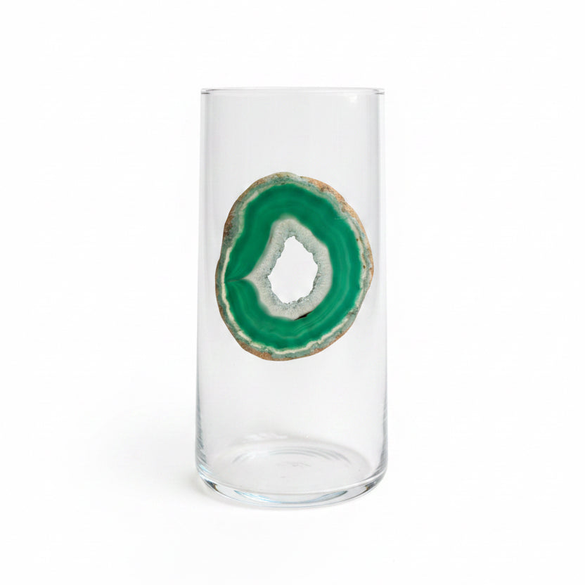 Green Agate Geodes on Glass Tumblers. Set of 4
