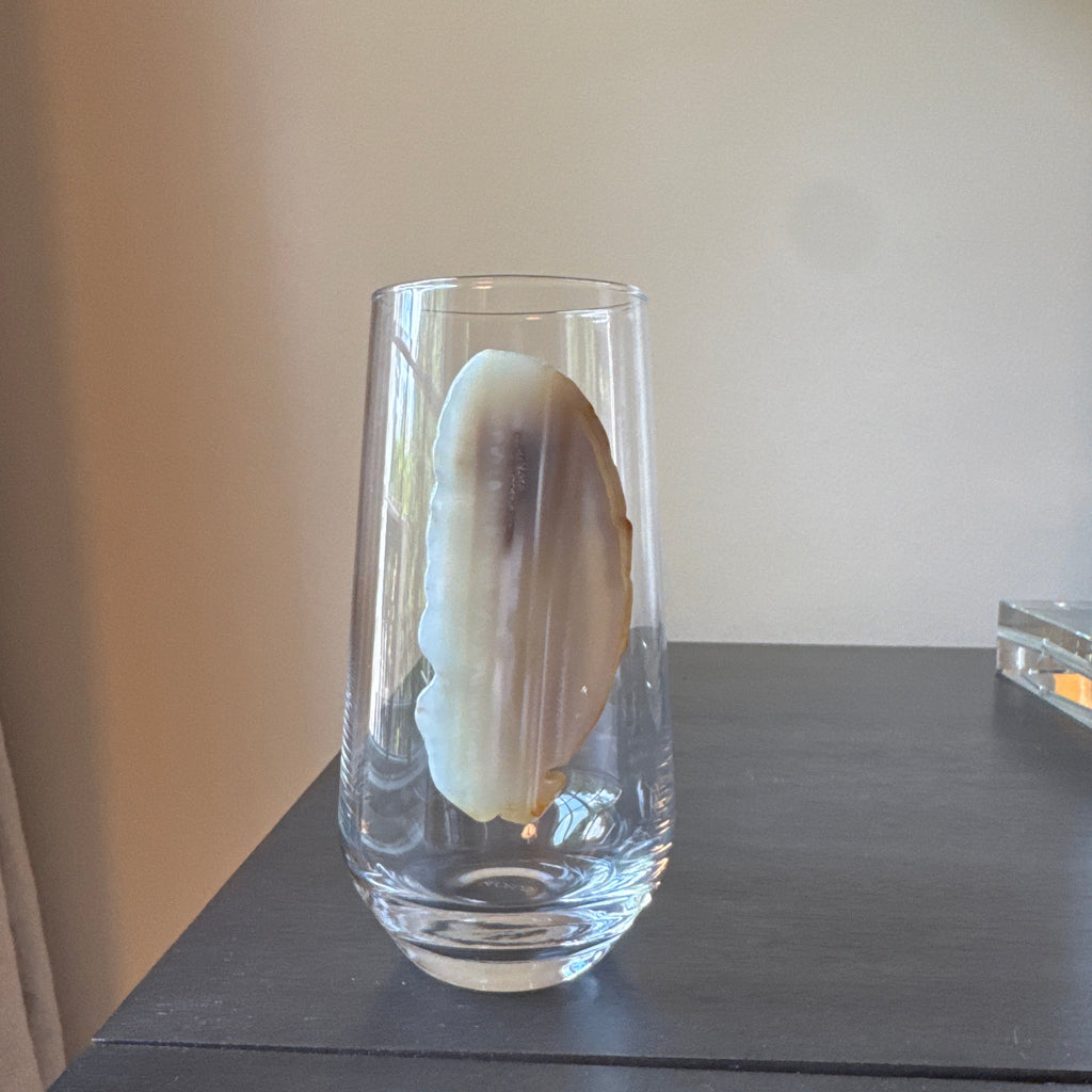 White and Grey Agate Sliced Geodes Tumblers. Set of 4