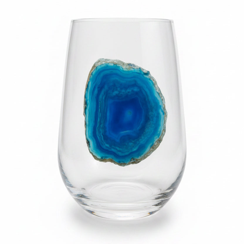 Blue Agate Sliced geodes on Crystal. Set of 4