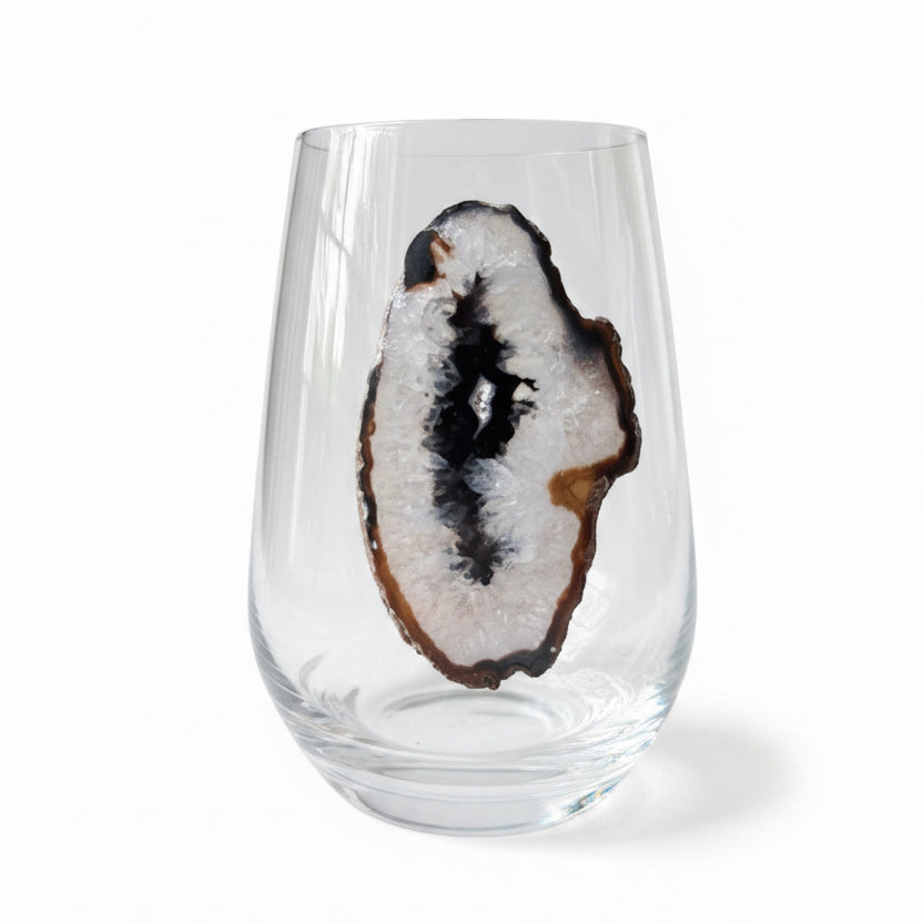 Natural Sliced Agate Stemless Wineglasses. Set of 4.
