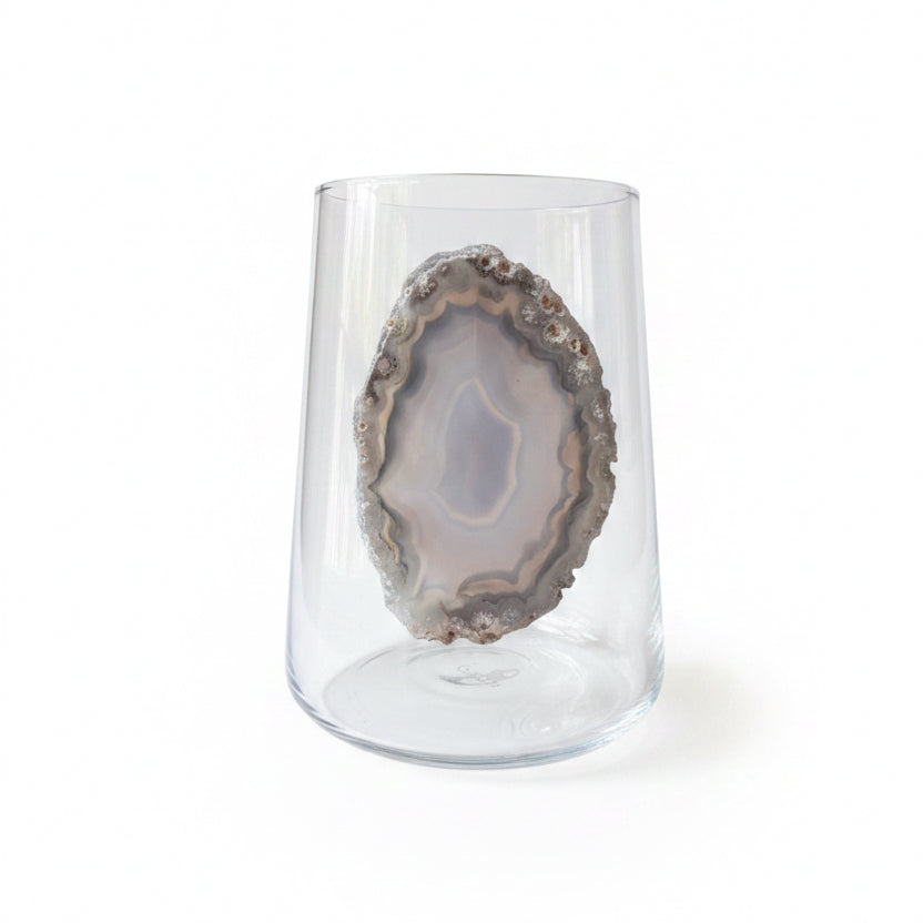 Gray agate, sliced geodes. Tumblr set of 4 . 16.6 oz juice or water glass