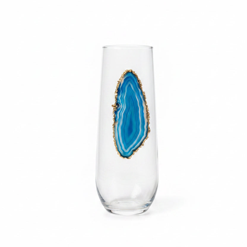 Blue Agate Geode Champagne glasses. Set of 4.