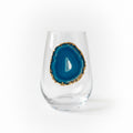 Aqua Blue Agate Sliced Geodes on Crystal Wineglasses. Set of 2