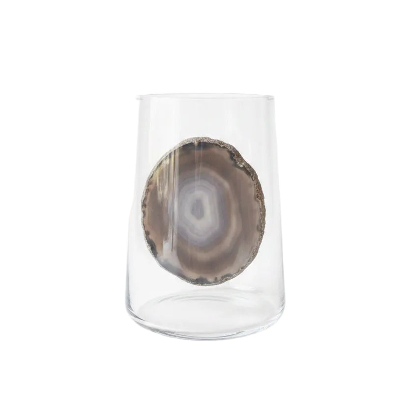 Gray agate, sliced geodes. Tumblr set of 4 . 16.6 oz juice or water glass