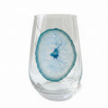 Aqua Blue Sliced Agate Crystal Stemless Wineglasses. Set of 4