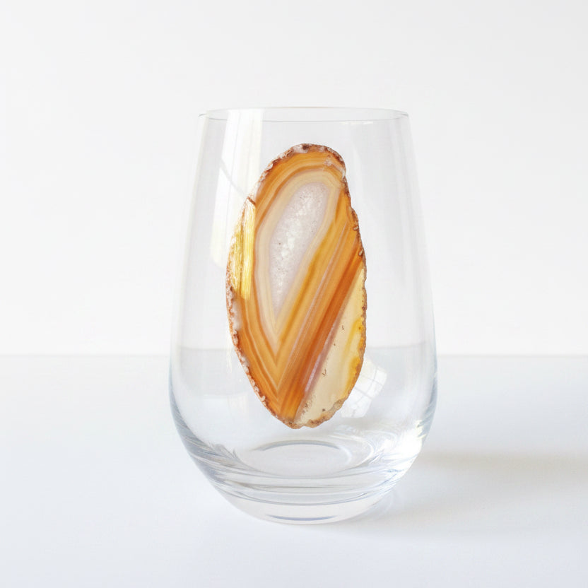 White and Amber stemless crystal wineglasses. Set of 4