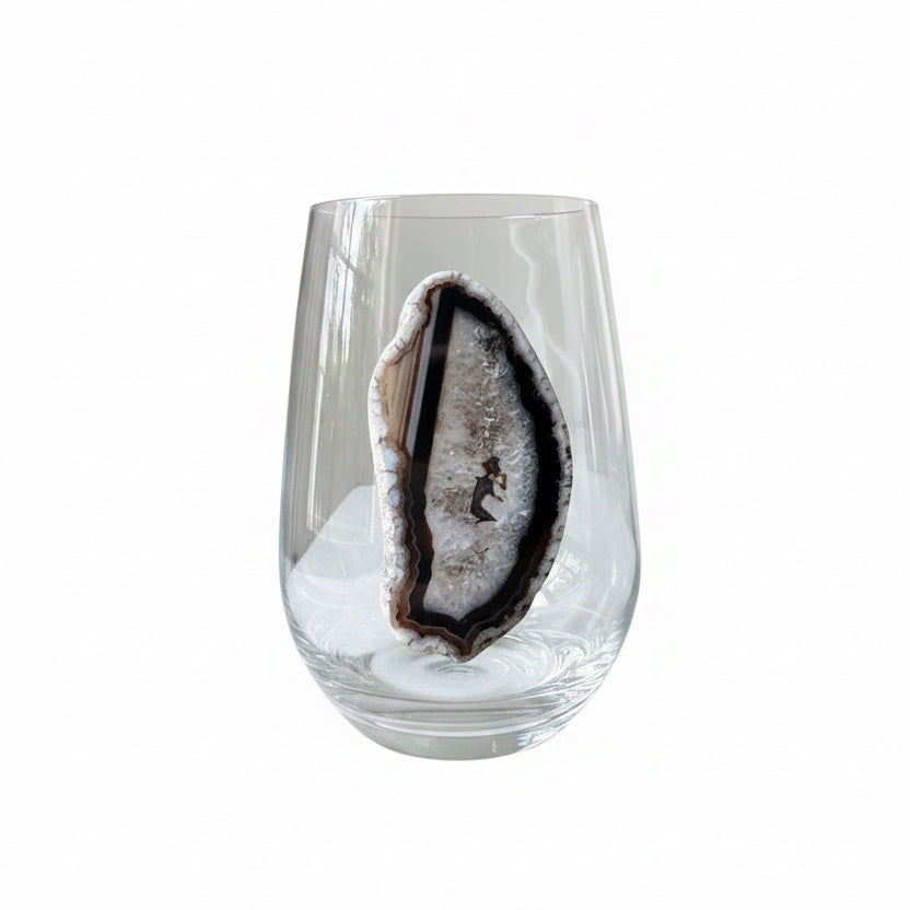 Natural Sliced Agate Stemless Wineglasses. Set of 4.