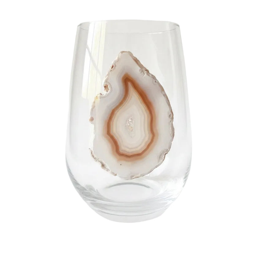 White and Amber stemless crystal wineglasses. Set of 4