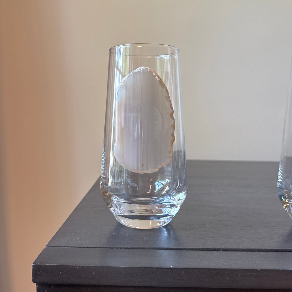 White and Grey Agate Sliced Geodes Tumblers. Set of 4