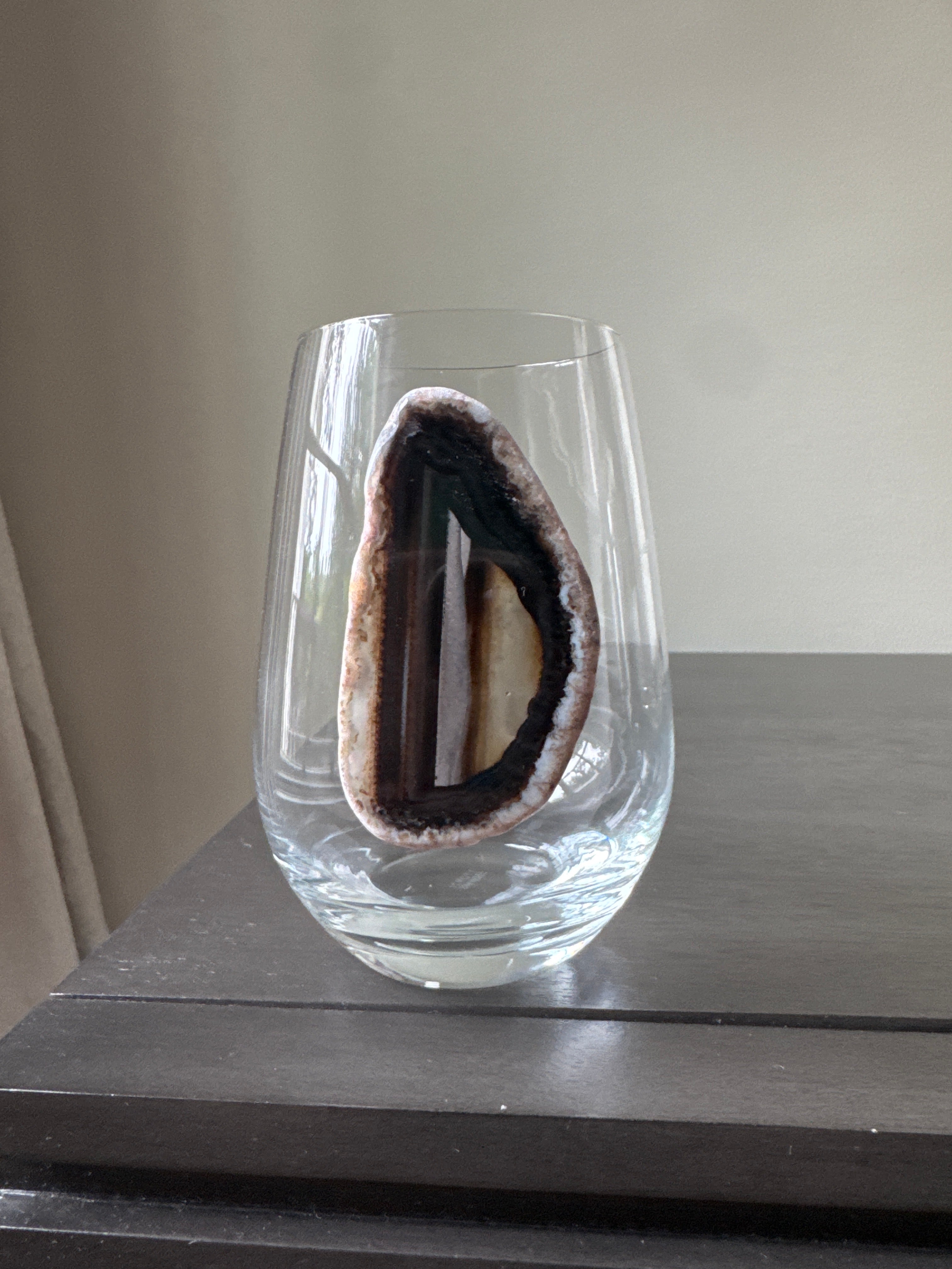 Natural Sliced Agate Geodes on Crystal Wineglasses. Set of 4