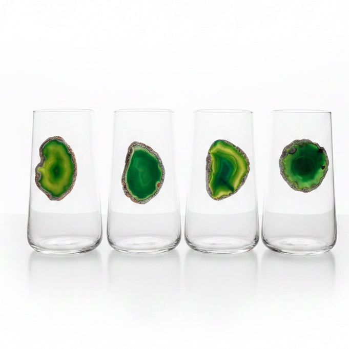 Green Agate Tumbler . Set of 4