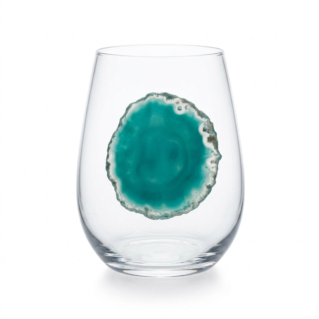 Green Agate Geodes on Crystal wineglasses. Set of 4