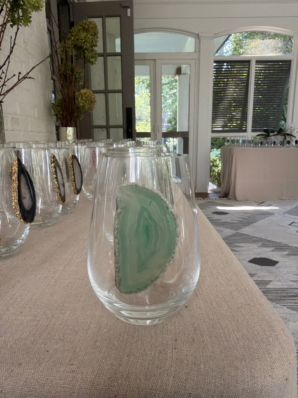 Light Green Agate Slice Geode. Set of 4