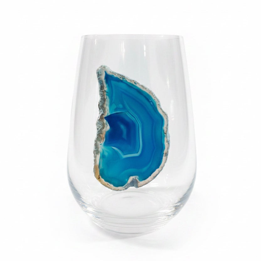 Blue Agate Sliced geodes on Crystal. Set of 4