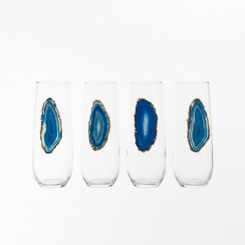 Blue Agate Geode Champagne glasses. Set of 4.