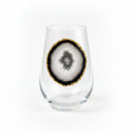 Black Agate Sliced Geodes on Crystal Wineglasses. Set of 4