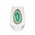 Light Green Agate Sliced Geodes on Crystal Wineglasses. Set of 4