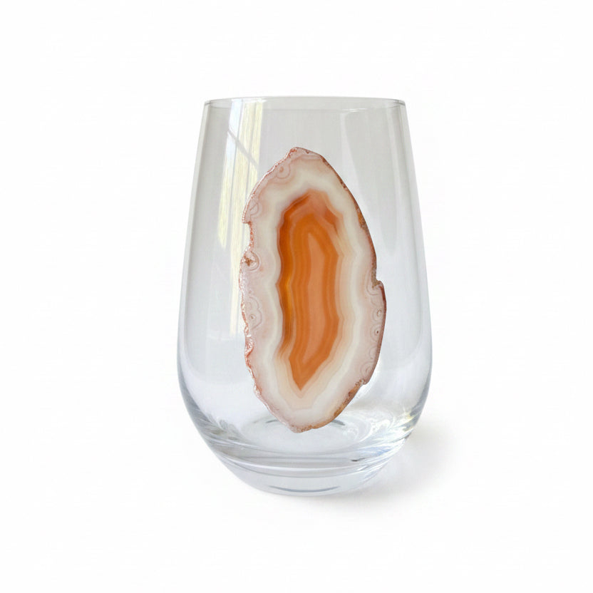White and Amber stemless crystal wineglasses. Set of 4