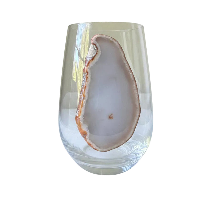 White and Amber stemless crystal wineglasses. Set of 4