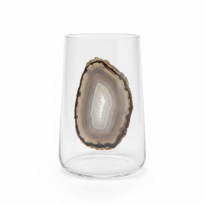 Gray agate, sliced geodes. Tumblr set of 4 . 16.6 oz juice or water glass
