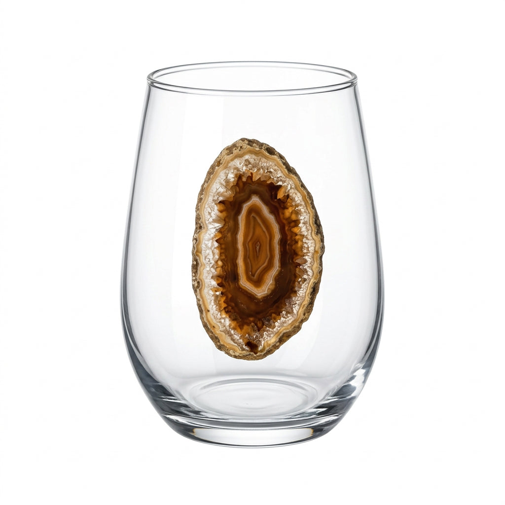 Natural Agate Geodes on Crystal Stemless Wineglass