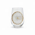 White Sliced Agate Geode on Crystal Wineglass. Set of 4