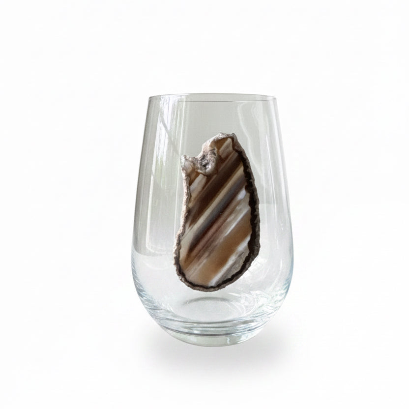 Natural Sliced Agate Geodes on Crystal Wineglasses. Set of 4