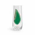 Light Green Agate Sliced Geode on Stemless Crystal Flute. Set of 4
